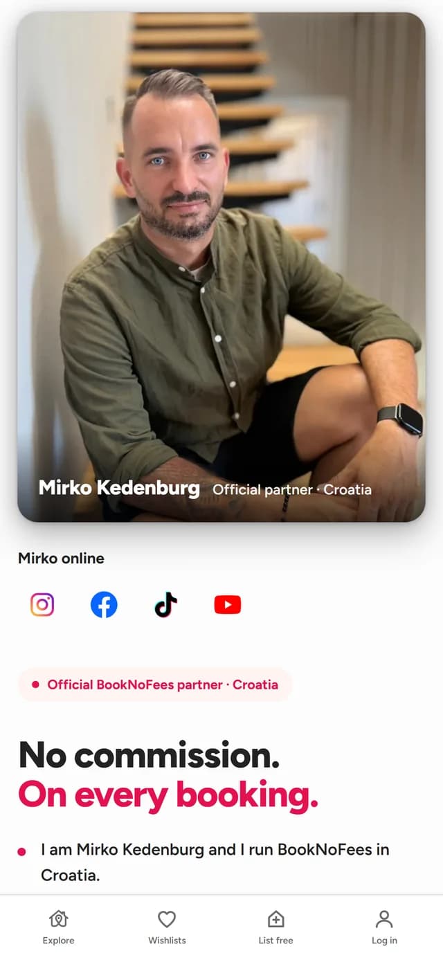 Stran partnerja v aplikaciji BookNoFees